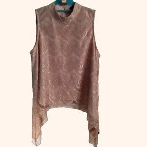 Ontwelfth Taupe Lace Mock Neck Sleeveless Asymmetrical Tank Top Sz L